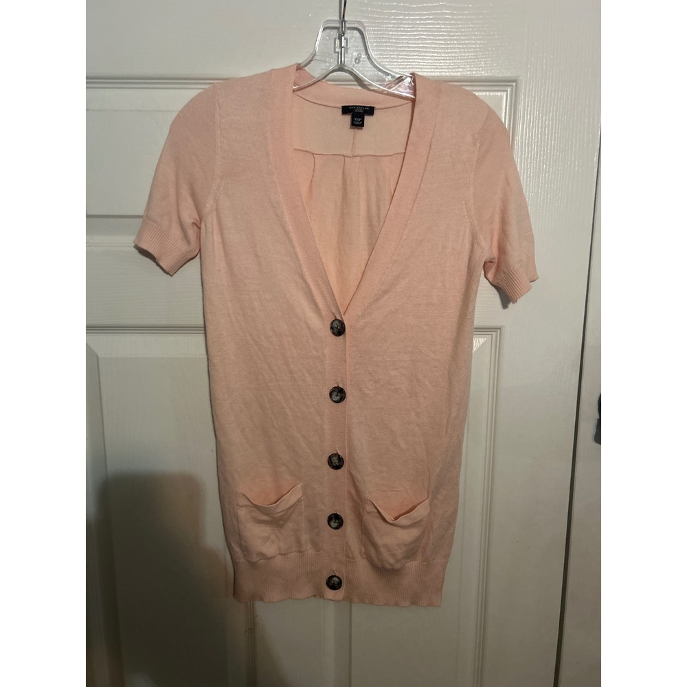 Ann Taylor‎ Petite Short Sleeve Button Down Cardigan Peach XSP